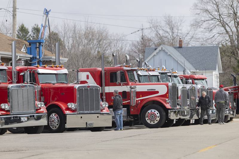 A display of big rigs is seen in downtown Sublette on Saturday, March 15, 2025, for the Farm Toy Show.