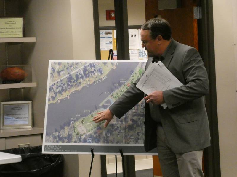 Fox River Grove village board members heard a public presentation from Gary R. Weber Associates, Inc., on renderings for park updates to Lions and Picnic Grove Parks on Tuesday, Feb. 7, 2023.