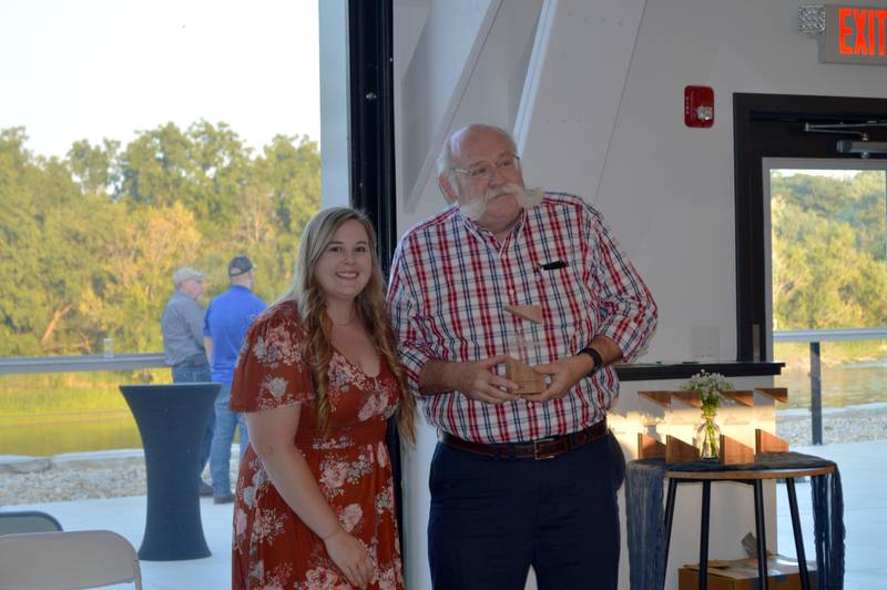 Encore! Mt. Morris Chairperson Jeff Bold, right, poses for a photo with Oregon Area Chamber of Commerce Executive Director Randee Mennenga after accepting the Chamber's 2023 Civic Leadership Award. The Chamber's annual awards dinner took place Thursday, Aug. 17, 2023, at River's Edge Experience in Oregon.