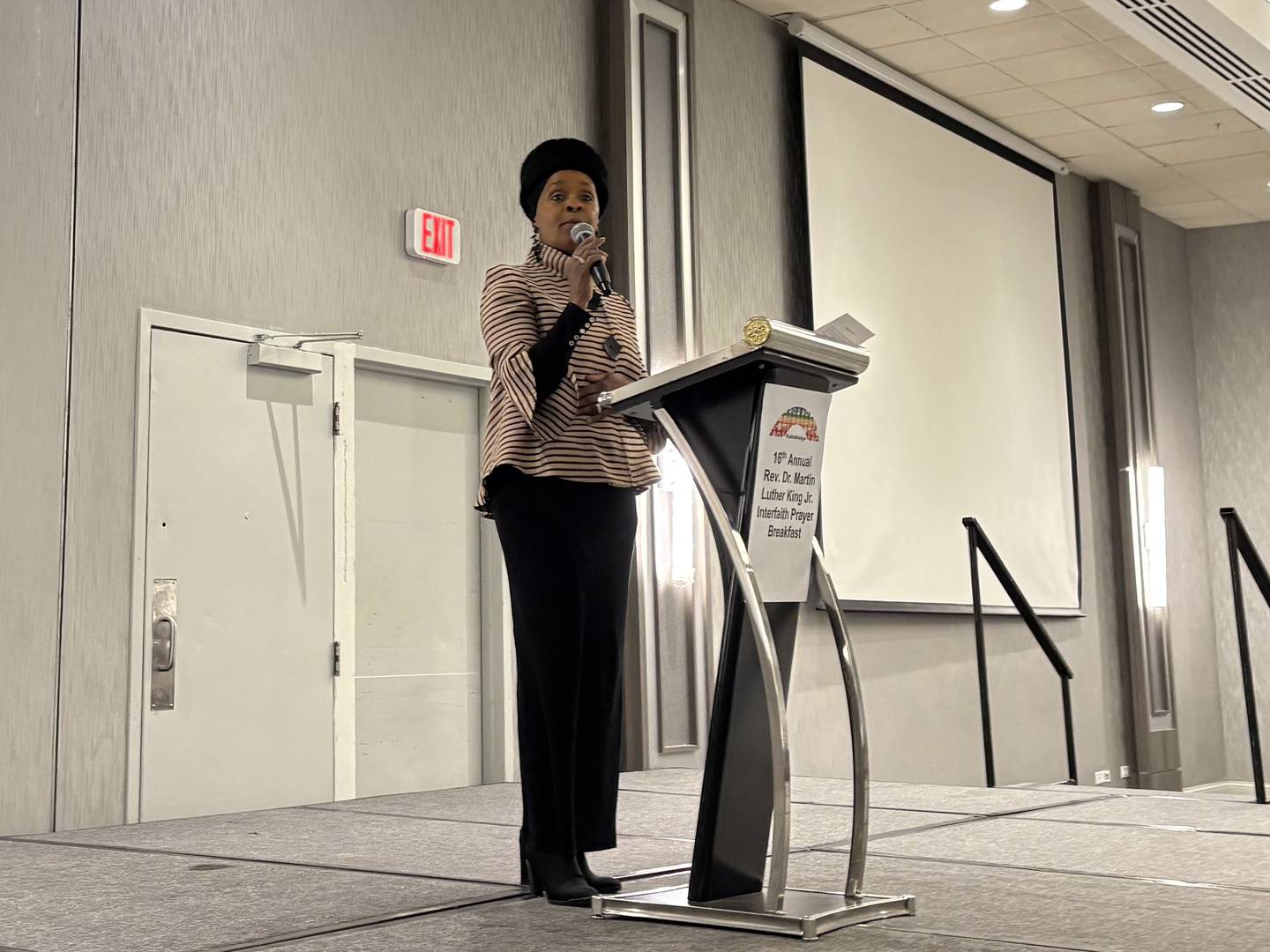 Stella Jones speaks at the Martin Luther King Jr. FaithBridge prayer breakfast in Crystal Lake, Mon. Jan. 20, 2025.