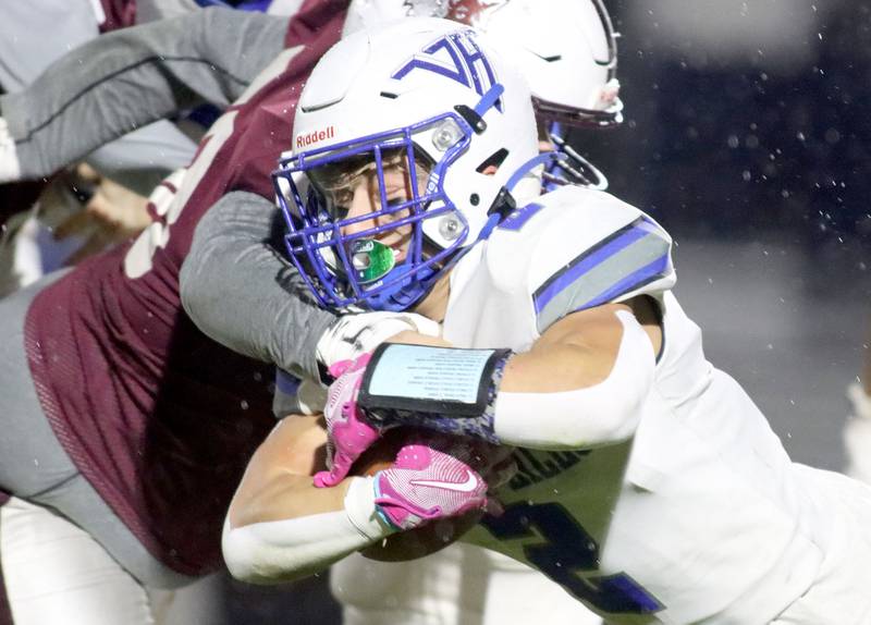 Vernon Hills’ Giuseppe Urso runs the ball in IHSA football Class 5A first-round playoff action at Prairie Ridge High School in Crystal Lake on Friday, October 31, 2025.
