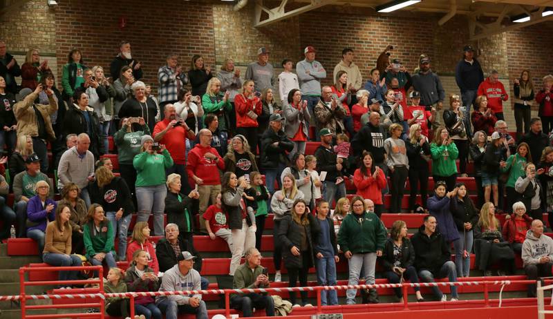 L-P fans cheer on head coach Mark Haberkorn after getting his 1000th win over Ottawa on Tuesday, Oct. 18, 2022 at Kingman Gymnasium in Ottawa.