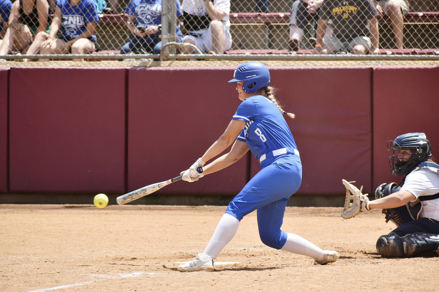 Millikin's Gretchen Gould hits the ball during the NCAA Division III World Series last month in Salem, Virginia. Gould, a Sterling native, helped the Big Blue advance to the D-III championships for the first time in program history.