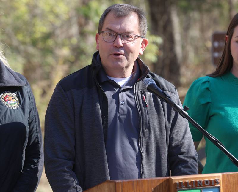 Todd Strole, Executive Director, Illinois Nature Preserves Commission speaks during a press conference on Friday, Nov. 14, 2025 at Starved Rock State Park. Starved Rock State park will receive a total of 37 million upgrade to trail improvement that is expected to get underway this winter and continue through 2026.