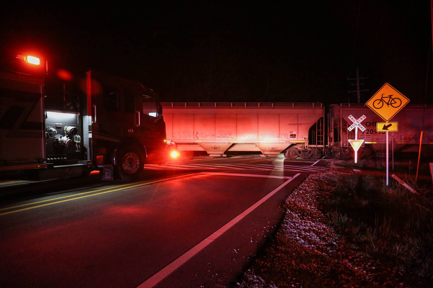 A vehicle crashed into a train Wednesday night, April 27, 2022, in Harvard, but the driver was not found despite an "extensive search," officials said.