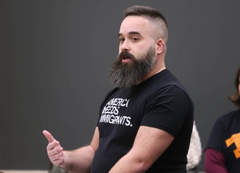 Devon Wilcox, from Cortland, speaks Monday, Jan. 26, 2026, during the Law and Justice Committee of the DeKalb County Board meeting at the DeKalb County Legislative Center in Sycamore.