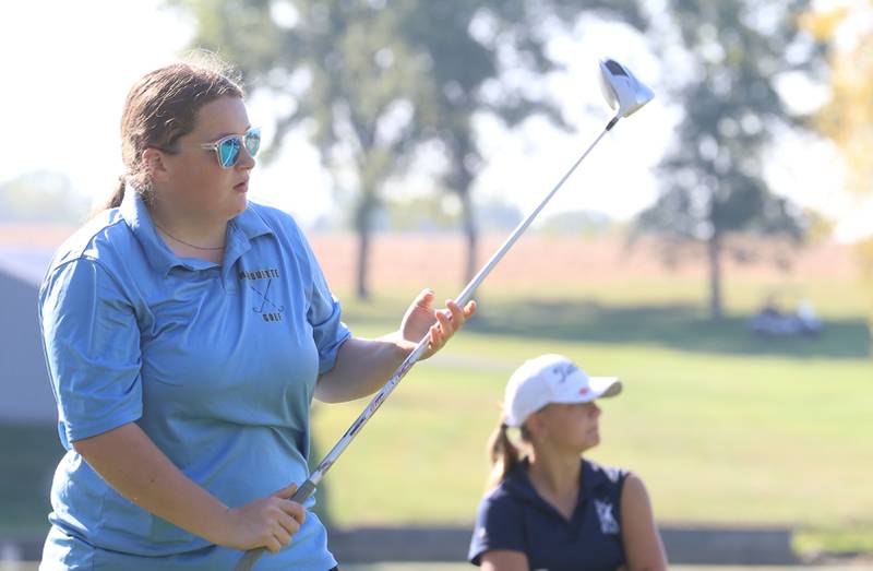 Marquette's Madidon Kozlowski tees off during the Class 1A Regionals on Tuesday, Sept. 30, 2025 at Spring Creek Golf Course in Spring Valley.