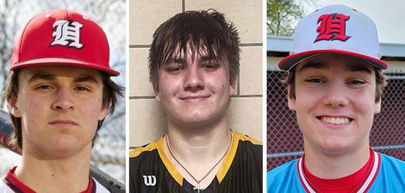Hall's Kyler Lapp (left) and Ashton Pecher (right) and Putnam County's Andrew Pyszka will play in the IHSBCA All-Shrine Baseball Game in Bloomington on Wednesday.