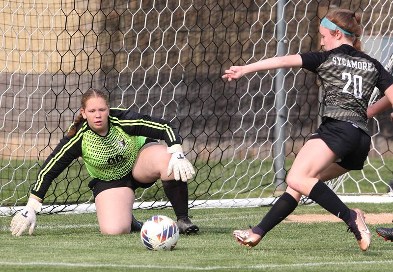 Prairie Ridge's Alayna Cooper-Turnage gets ready for a shot from Sycamore's Cortni Kruizenga during their game Wednesday, May 17, 2023, at Sycamore High School.