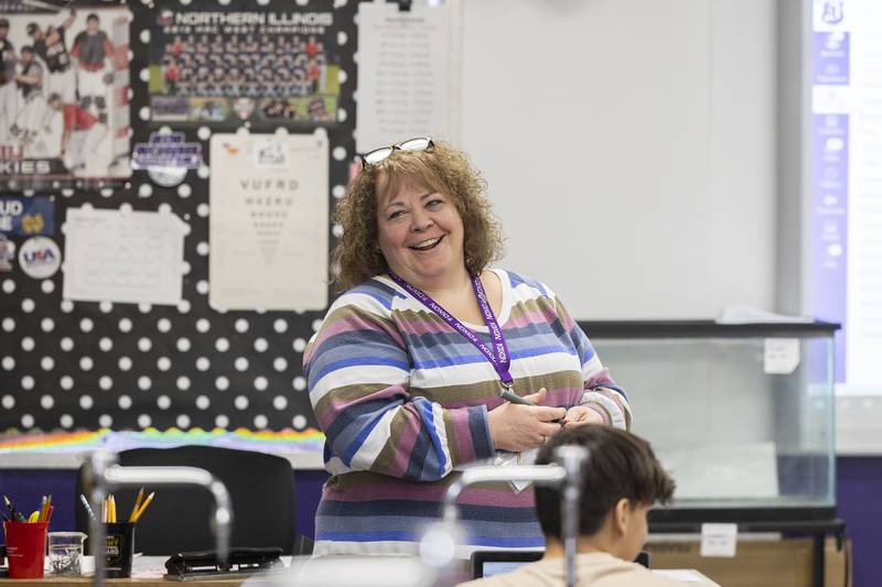 Kim Munson leads her class Thursday, March 23, 2023 at Dixon High School for an upcoming evolution test.