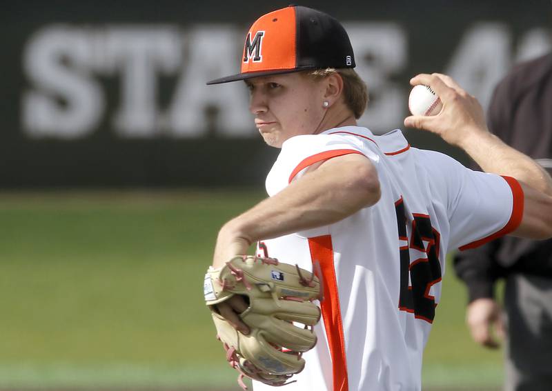 McHenry’s Zachary Readdy throws a pit ch during a Fox Valley Conference baseball game against Crystal Lake Central on Friday, May 2, 2025, at McHenry High School.