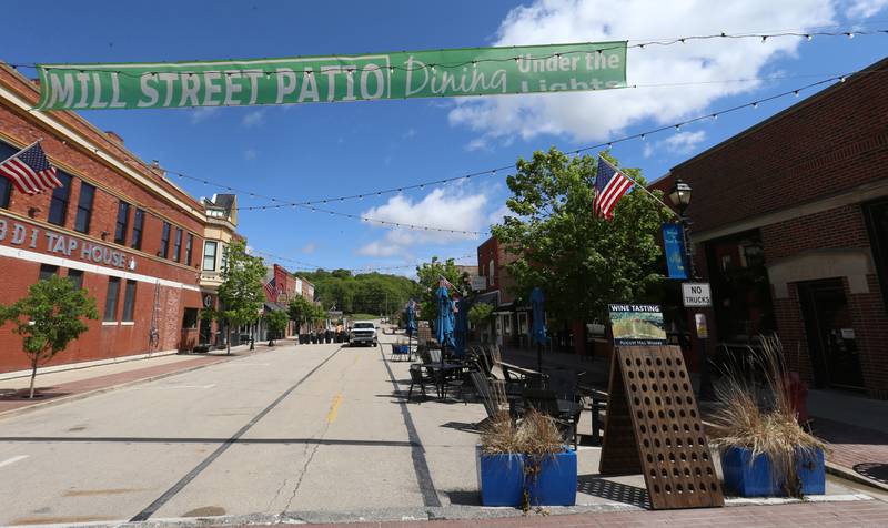 Outdoor dining is being set up on Mill Street on Tuesday, May 7, 2024 downtown Utica. Mill Street has been closed to motorists once again as tables, chairs and other patio furniture can be placed for the outdoor dining experience.