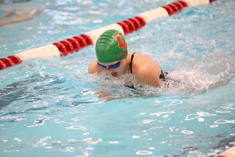 L-P Co-op swimmer Sarah Lowery competes in the 200 yard medley relay during a meet on Tuesday, Oct. 10, 2023 at L-P High School.