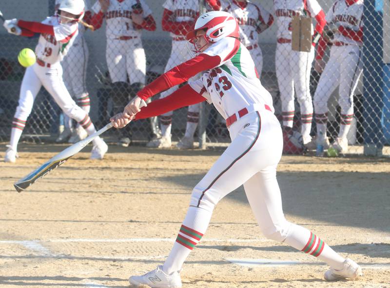L-P's Bri Ruppert makes contact with the ball against Princeton on Tuesday, March 19, 2024 in Princeton.