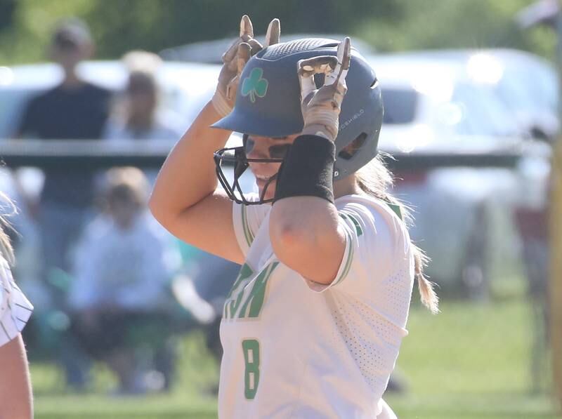 Seneca's Sam Vandevelde reacts after reaching second base against St. Bede on Tuesday, May 7, 2024 at St. Bede Academy.