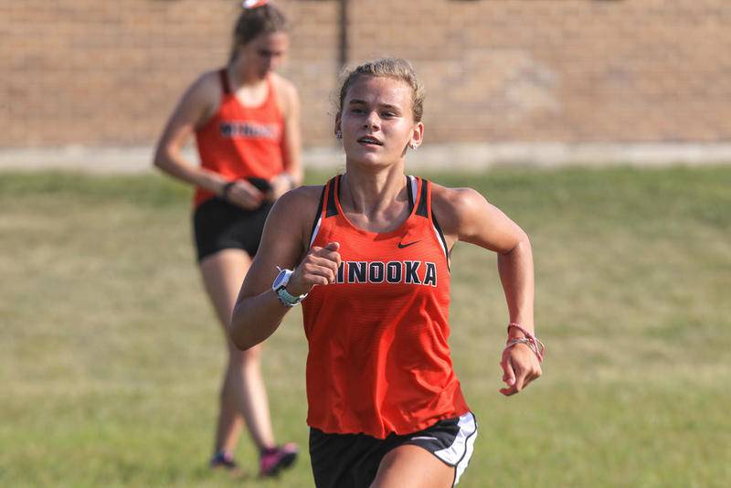 Minooka's Ella McCollom, shown here competing Wednesday, Aug. 26, 2020, at Minooka Community High School, returns for her fourth varsity season.