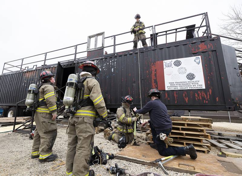 One group works on the proper way to secure and hoist up gear Saturday, March 15, 2025 during training.