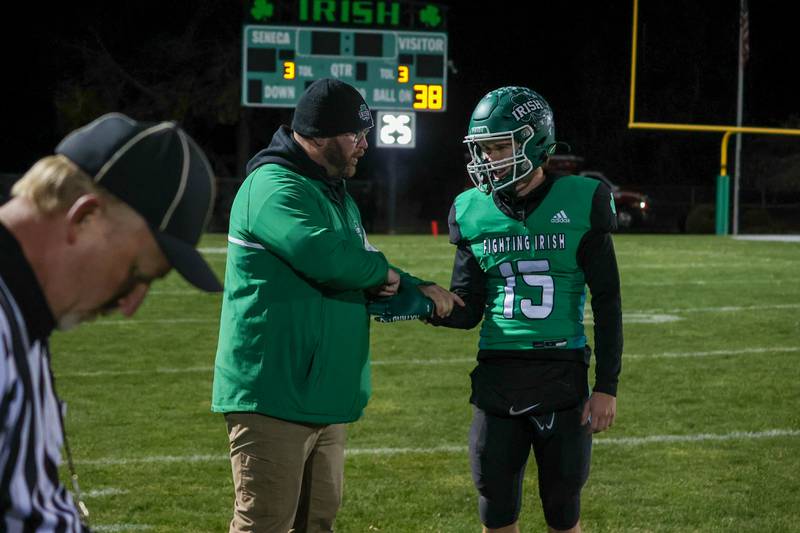 Paxton Giertz of Seneca shakes coaches hand on Friday, November 1, 2024 at Seneca High School in Seneca.