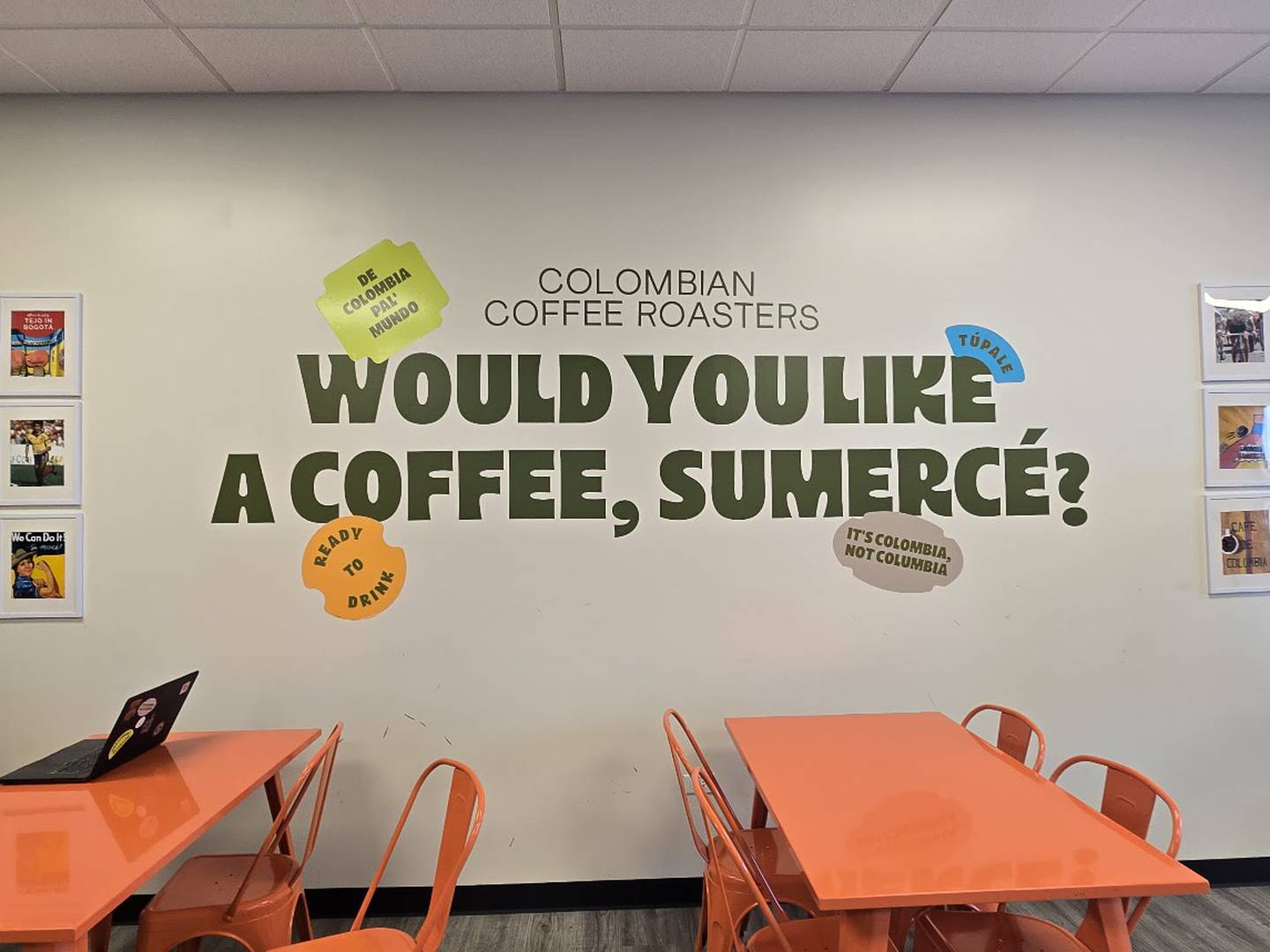 Original, welcoming artwork is seen inside Sumercé Colombian Coffee Roasters in Crest Hill on Saturday, March 7, 2026. The word "sumercé" expresses "warmth" and "closeness."