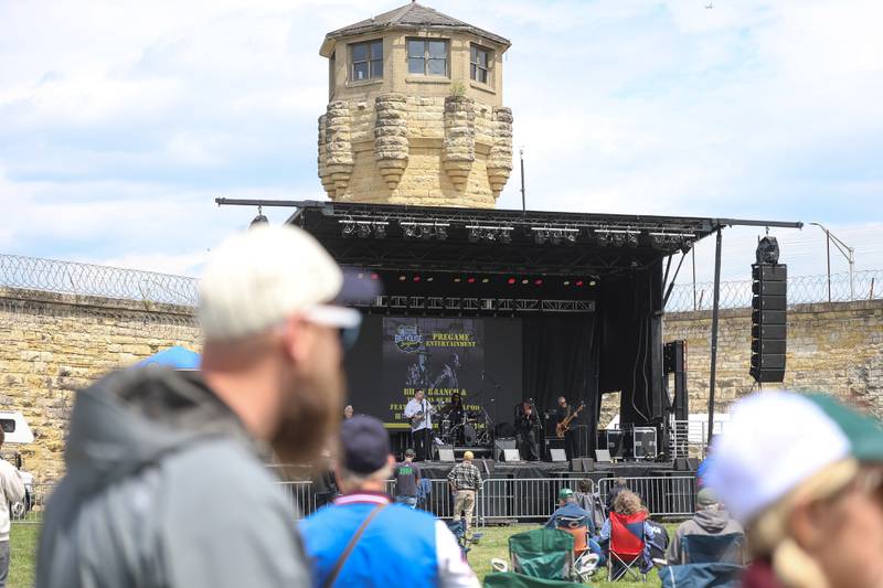 Live music is played in the northeast yard of the Old Joliet Prison before the Joliet Slammers preseason game at the Old Joliet Prison on Thursday, April 29, 2026 in Joliet.