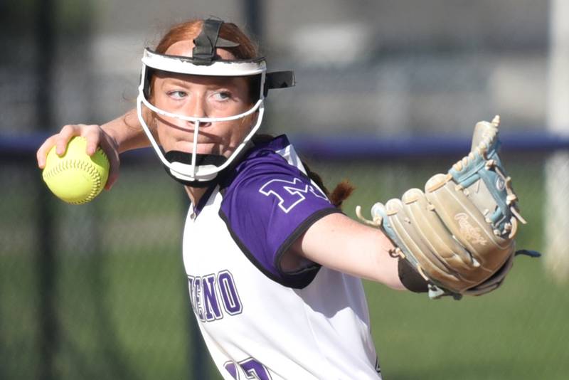 Manteno's Savanna Watkins throws to first base during the Class 2A Manteno Regional semifinals against Coal City Wednesday, May 20, 2026.