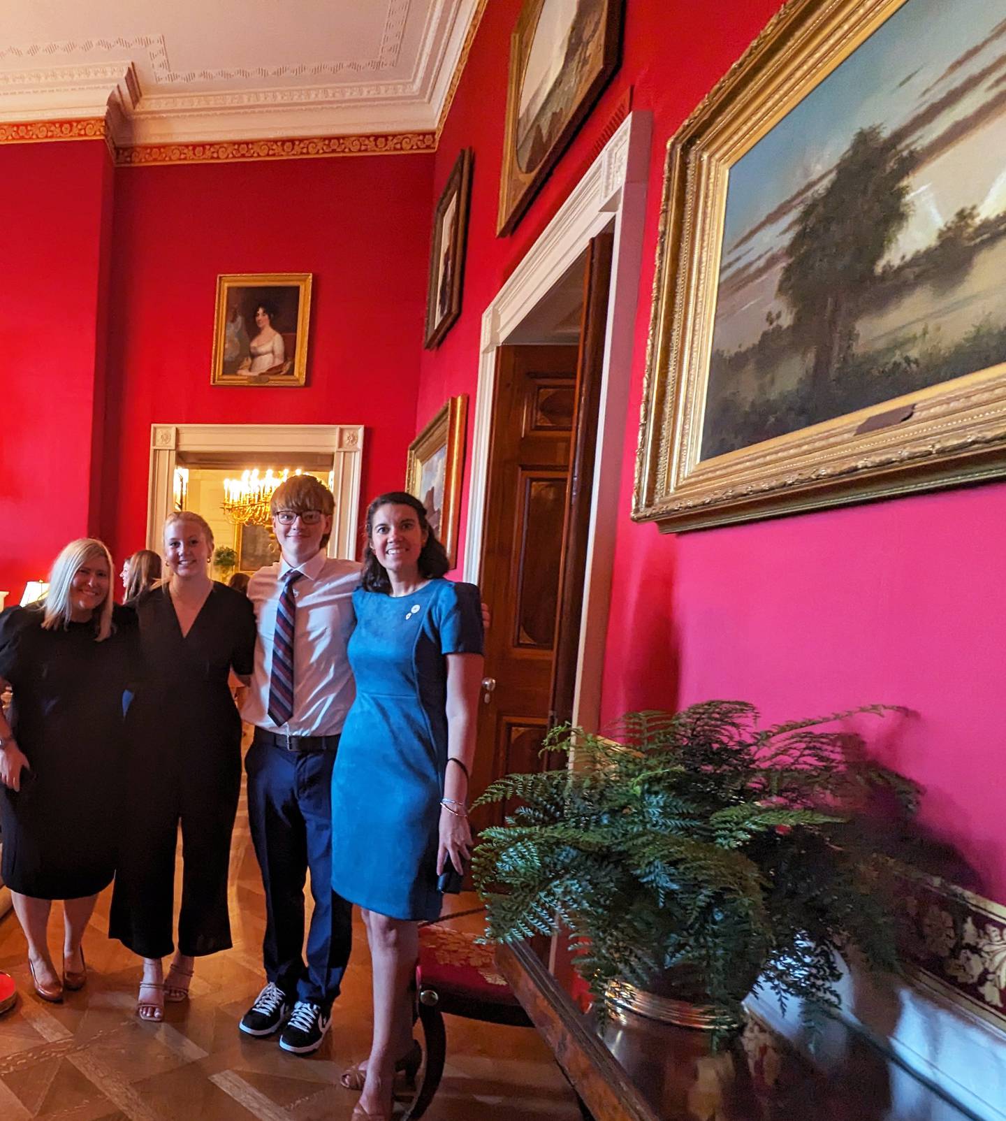 High school Spanish teacher and the 2022 Illinois Teacher of the Year Kimberly Radostits, left, was invited to an Aug. 26 back-to-school event at the White House in Washington, D.C. She brought with her Oregon Junior-Senior High School Assistant Principal Shannon Cremeens, left, and OJSHS seniors Nora Hammer, center-left, and Marcus Gilberto.