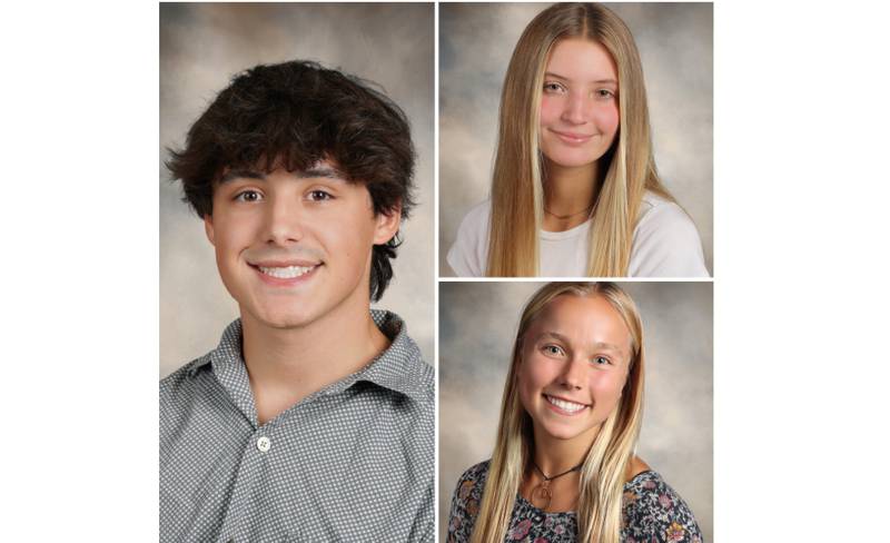 The co valedictorians for the class of 2023 at Minooka Community High School were Gabrielle Kics (bottom) and Rachel Karceski (top) The salutatorian was Caleb Getz (left).