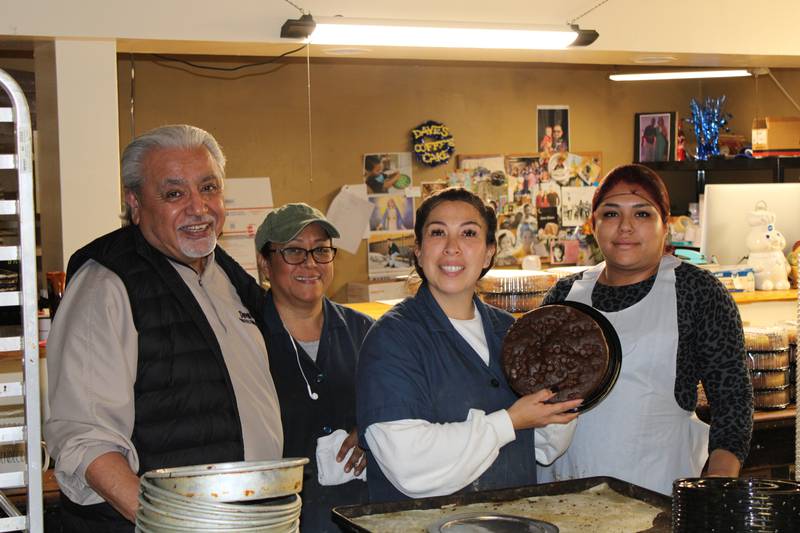 Members of Dave's Coffee Cakes staff, from left, founder Dave Barajas Sr., Consuelo Jimenez, Erika Uresti, and Alondra Ibarra.