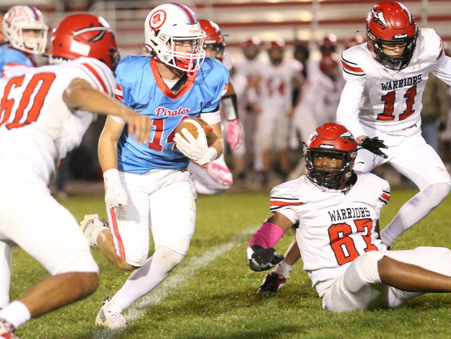 Ottawa's Archer Cechowiz carries the ball against Granite City on Friday, Oct. 24, 2025 on Kingman Field at Ottawa High School.