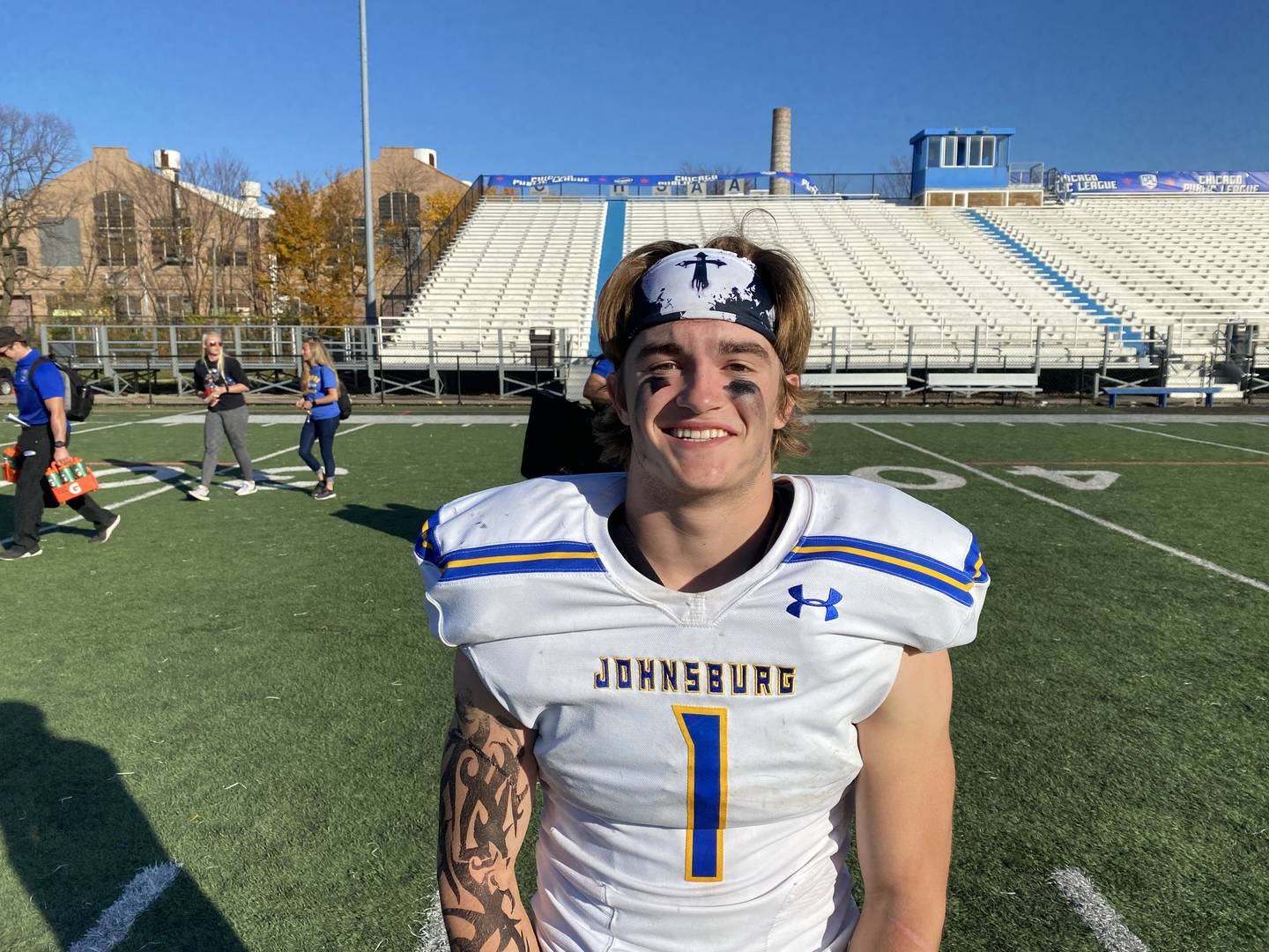 Johnsburg's Jake Metze scored four total touchdowns on Saturday to help the Skyhawks win their Class 4A opener against Hyde Park, 54-8, in Chicago.