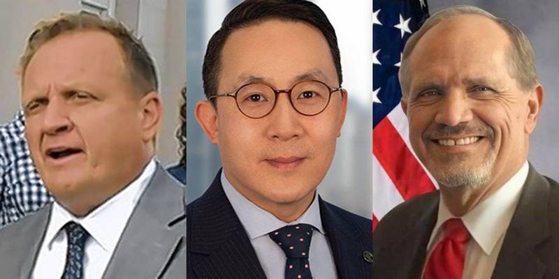 Republican candidates for the Illinois Attorney General in the 2022 primary are, from left to right, Thomas DeVore, Steve Kim and David Shestokas