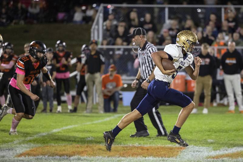 Polo’s Gus Mumford gets behind the line to run it in for a TD against Milledgeville Friday, Oct. 4, 2024, at Milledgeville High School.