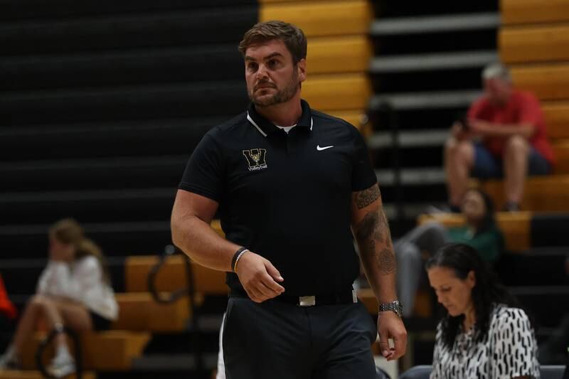 Joliet West head coach Chris Lincoln watches the match against Romeoville on Thursday, Sept. 5, 2024 in Joliet.