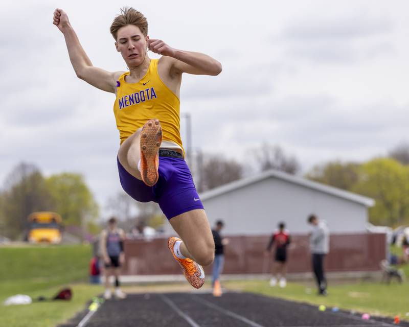 Robert Botello jumps in the boys long jump during the Rollie Morris Invite on April 19, 2025 at Hall High School.