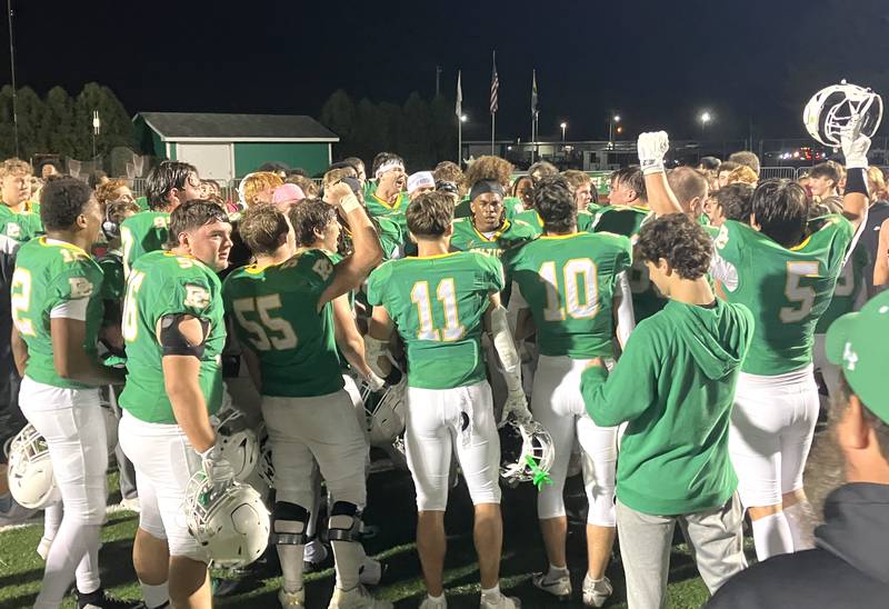 Providence players celebrate their come-from-behind win over Loyola on Friday, Oct. 10, 2025.
