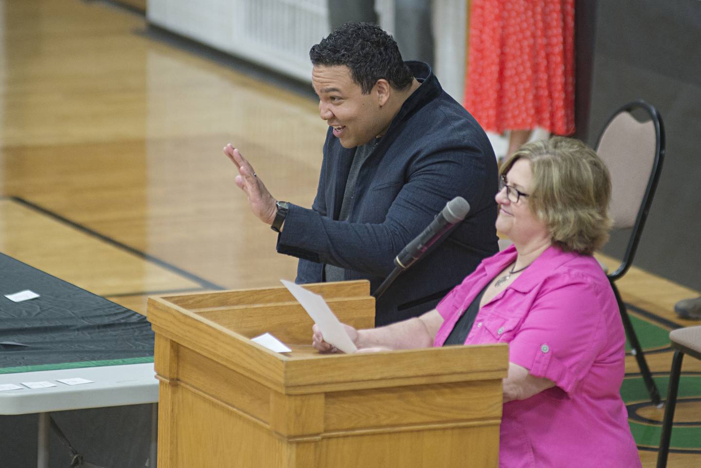 Harts waves out to the student body Thursday, May 5, 2022 at Rock Falls High School.