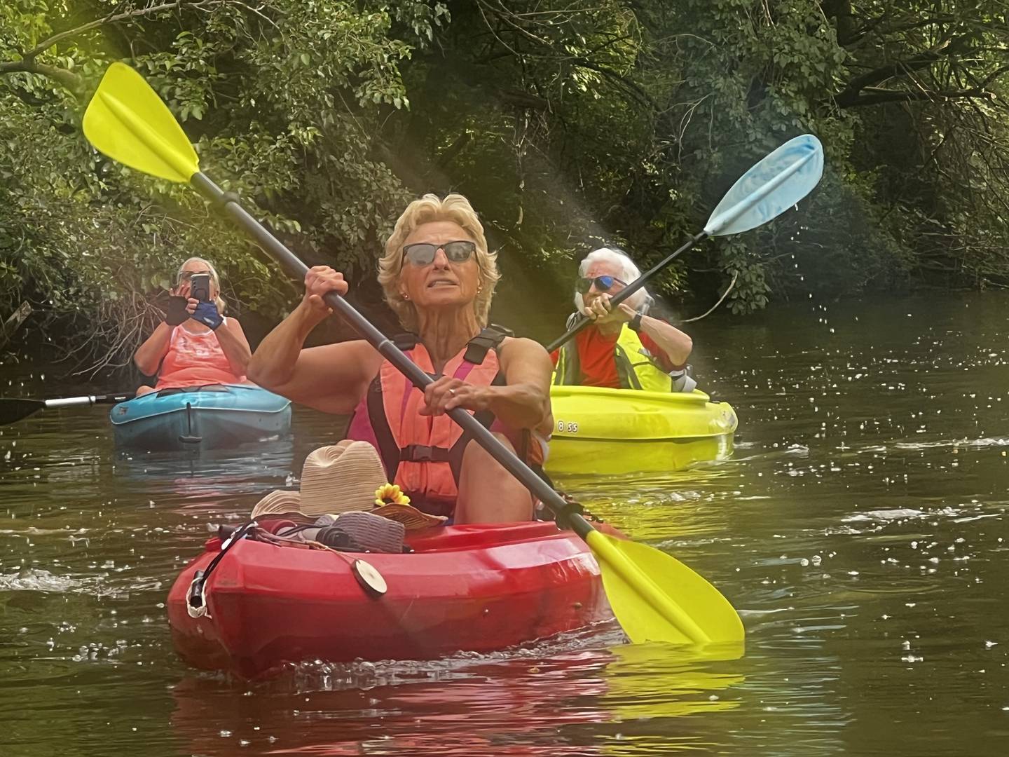 Karen Miles paddles her kayak Wednesday near Rock Falls.