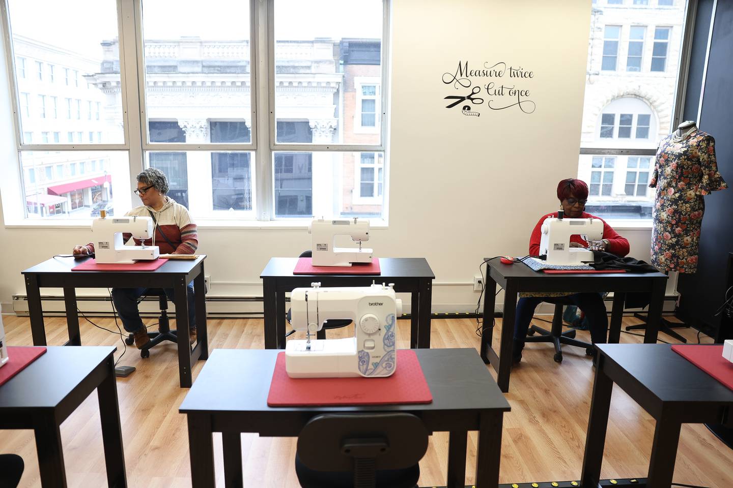 ‘Sewing Sistas’ Diedra Hills and Linda Martin work on a projects at The Sewing Cafe on Thursday, Jan. 25th, 2024 in Joliet.