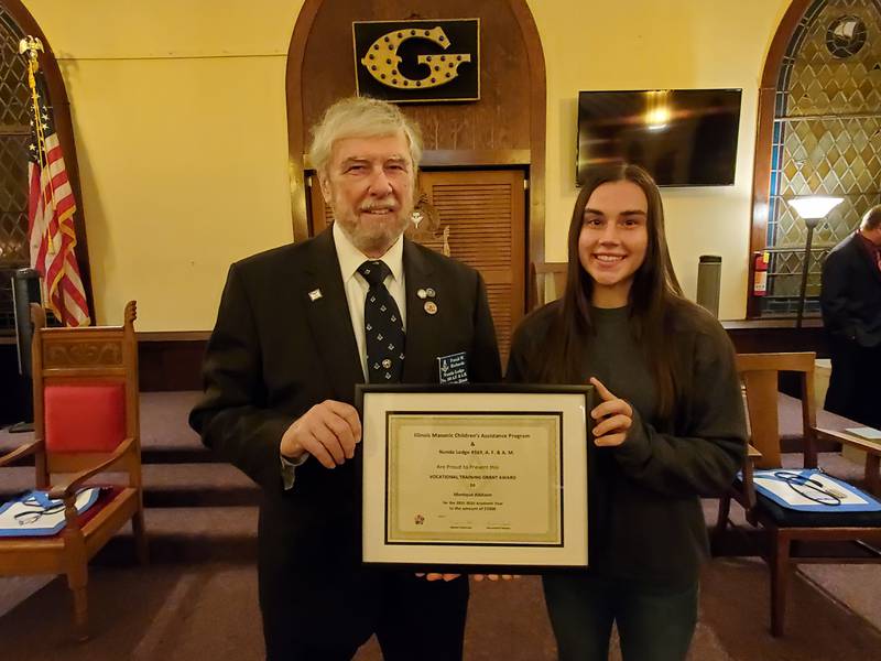 Nunda Masonic Lodge #169 awarded a Vocational Training Grant Award of $1,000 to Alden-Hebron High School graduate Monique Addison.