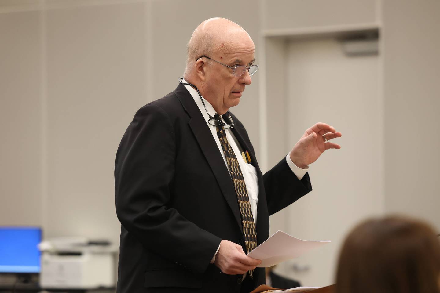Special Prosecutor Bill Elward talks to the judge during the Joel Brodsky hearing at the Will County courthouse on Monday, April 1, 2024 in Joliet.