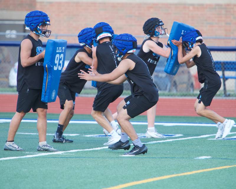 St. Charles North Varsity football run drills at the first practice on Monday, Aug.11,2025 in St. Charles.