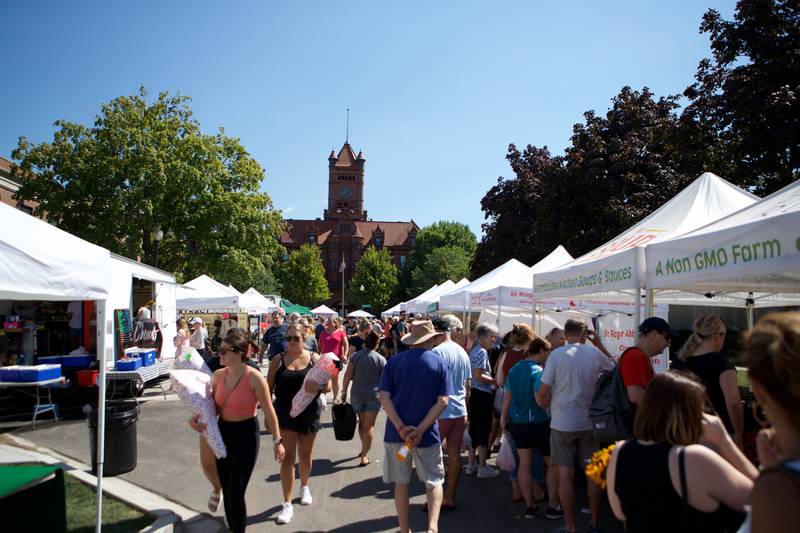 Market goers fill the street at the Wheaton French Market on Saturday Sept. 3, 2022 in Wheaton.