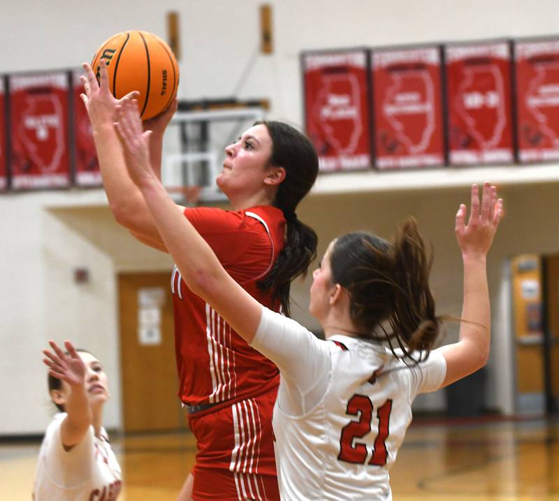 Oregon's Avery Kitzmiller shoots against Forreston on Saturday, Jan. 3, 2026.