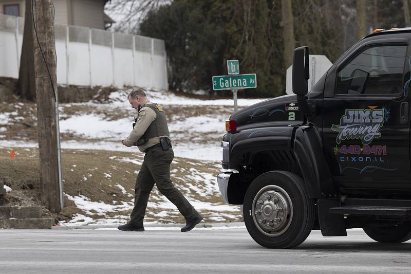 Lee County Sheriff Clay Whelan works at the scene of a collision Thursday, Feb. 5, 2026, involving one of his deputies. The deputy was treated for minor injuries.