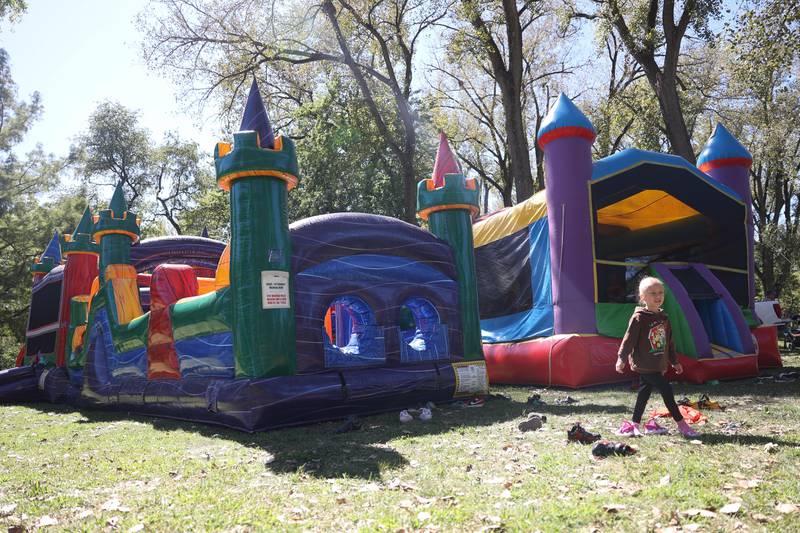 Inflatable jump tents are set up for the children at the 11th Annual Operation Firm Handshake Veteran’s Picnic on Saturday, Sept. 7, 2024 in Coal City.