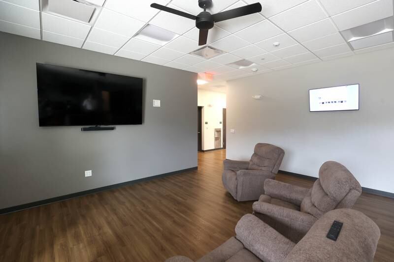 The lounge area Tuesday, April 29, 2025, at the newly opened DeKalb Fire Station No. 4 on South Malta Road near the Schnucks shopping center.