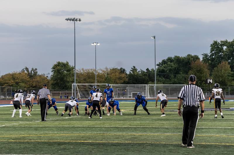 Lincoln-Way East faces off against Metea Valley during a varsity football game at Lincoln-Way East on Oct. 3, 2025.