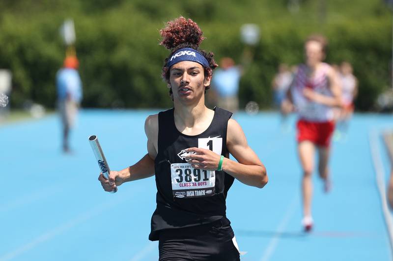 Plainfield South’s Camyn Viger finishes third in the Class 3A 4x800 Relay State Finals on Saturday, May 27, 2023 in Charleston.