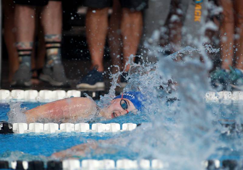 Burlington Central’s Kate Farrell swims the 200-yard freestyle championship heat during the IHSA Girls State Swimming and Diving Championships at the FMC Natatorium in Westmont on Saturday, Nov. 11, 2023.