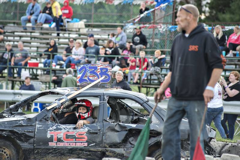 Carson Strohmayer waits at the start of the 18 and under demo derby Saturday, Sept. 4, 2021 in Morrison.